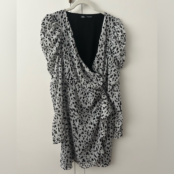 Zara Dresses & Skirts - Zara Black and White Animal Print Wrap Dress